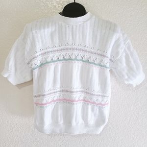 Vintage 80s Cute White Pastel Knit Pullover Sweater